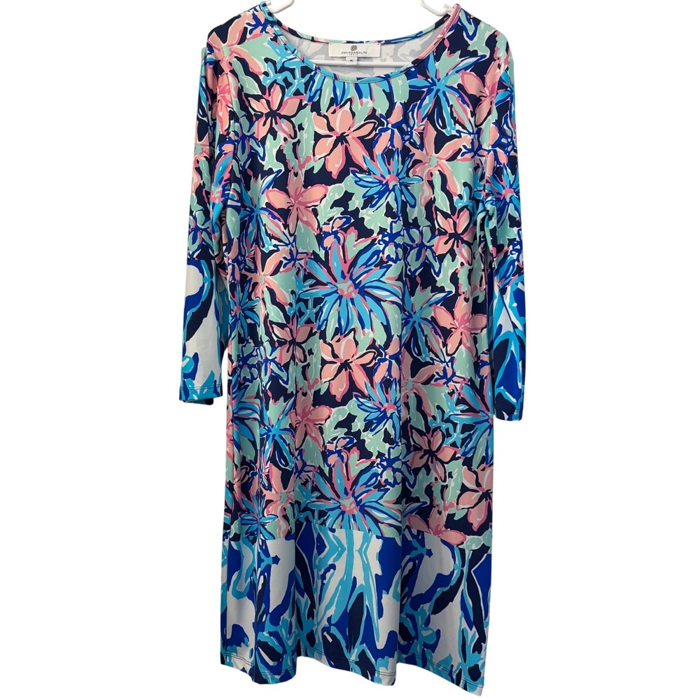 Jean-Pierre‎ Klifa Paris Floral 3/4 Sleeve Shift Dress Blue Pink XL RN 154481